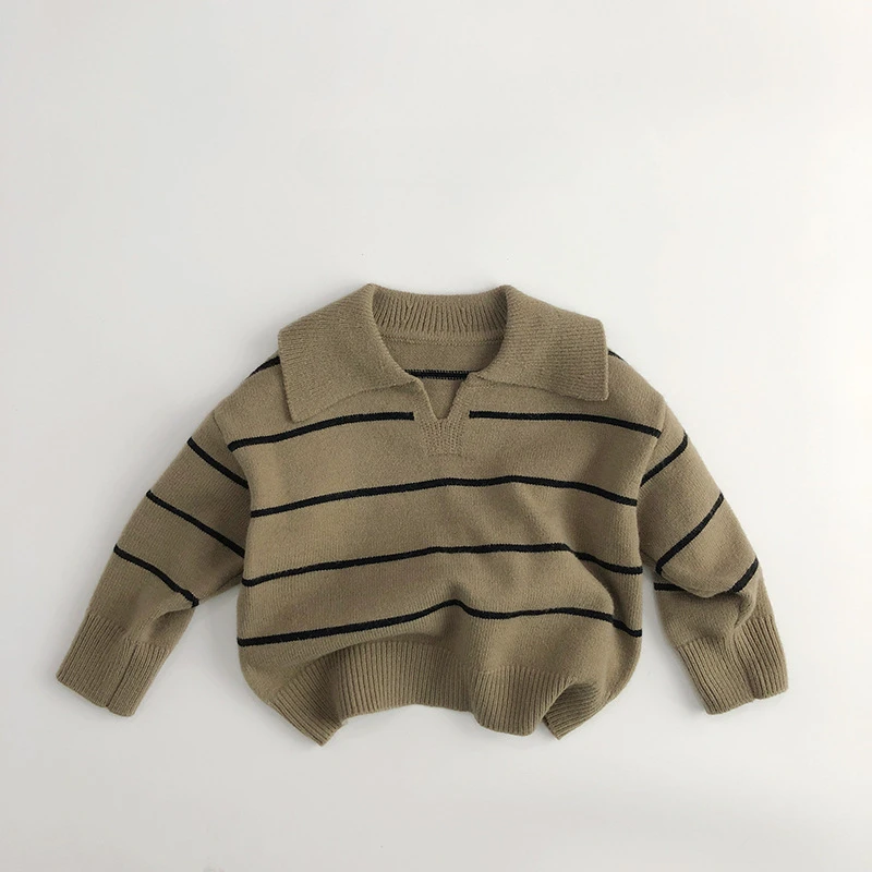 2024 Autumn Winter Kids sweaters fashion striped knit wear Boys and girls soft loose warm knit pullover