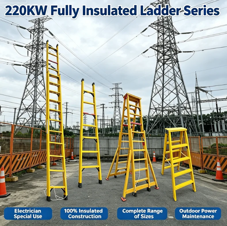 FRP Insulated Platform Ladder 220KV Withstand EN131 Certified for 220kV GIS Substation Maintenance Inspection Work Tool