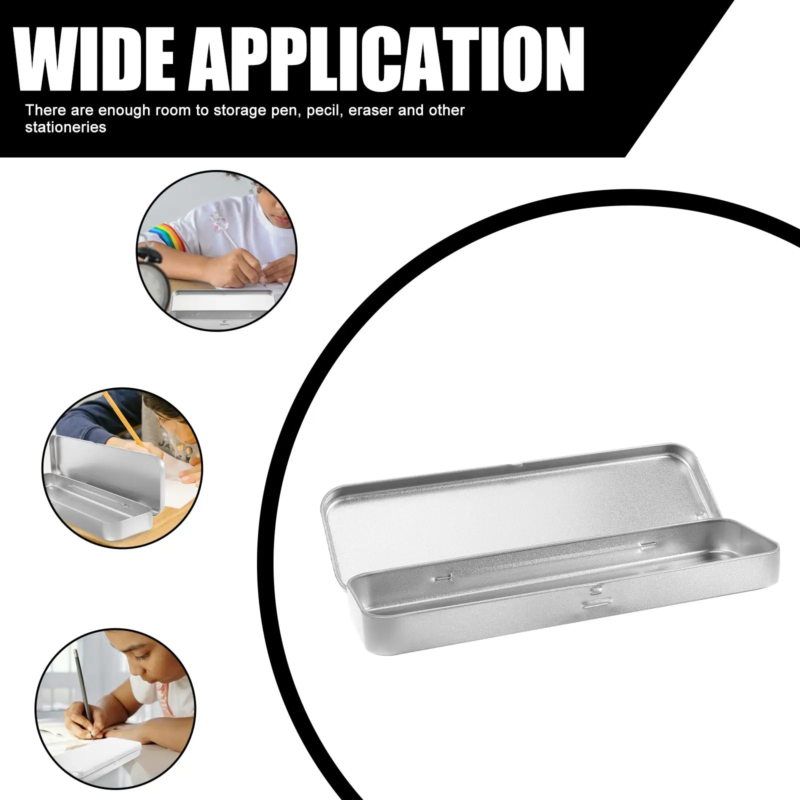 Pencil Box Rectangular School Supplies Stationery Case Pen Pencil Eraser Storage Pen Case Tin Container