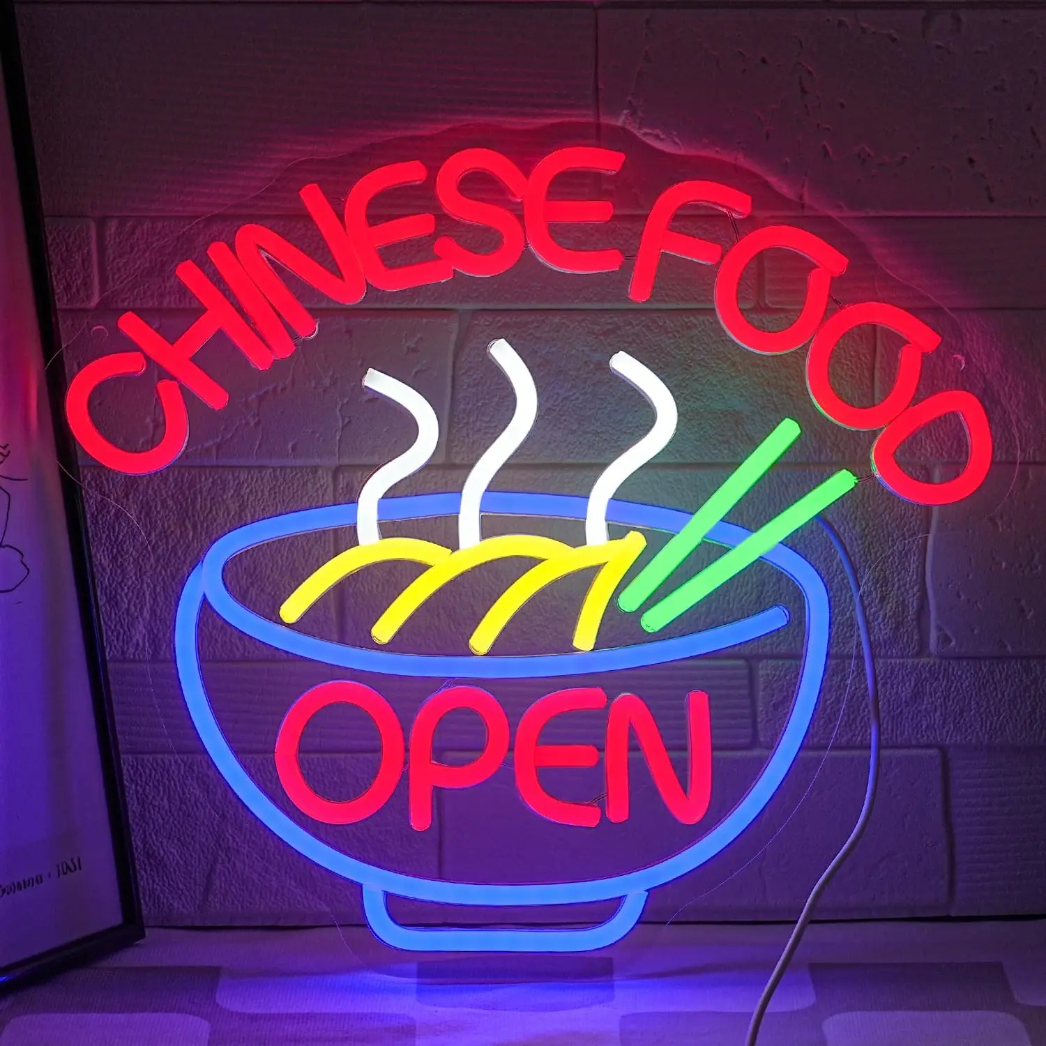 CHINESE FOOD Neon Sign Ramen Neon Light Open LED Dimmable for Restaurant Business Store Shop Kitchen Home Room Wall Decor