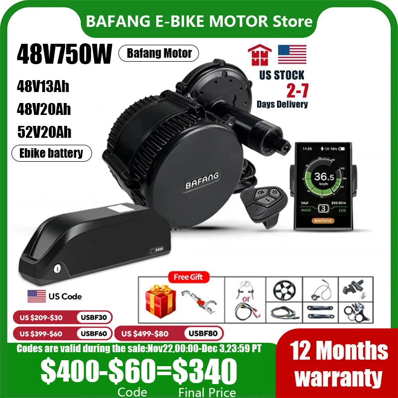 BAFANG Mid Drive Motor Kit 48V 750W Mid Mount Electric Bike Conversion Kit With 48V 52V 13Ah 20Ah Battery & Display