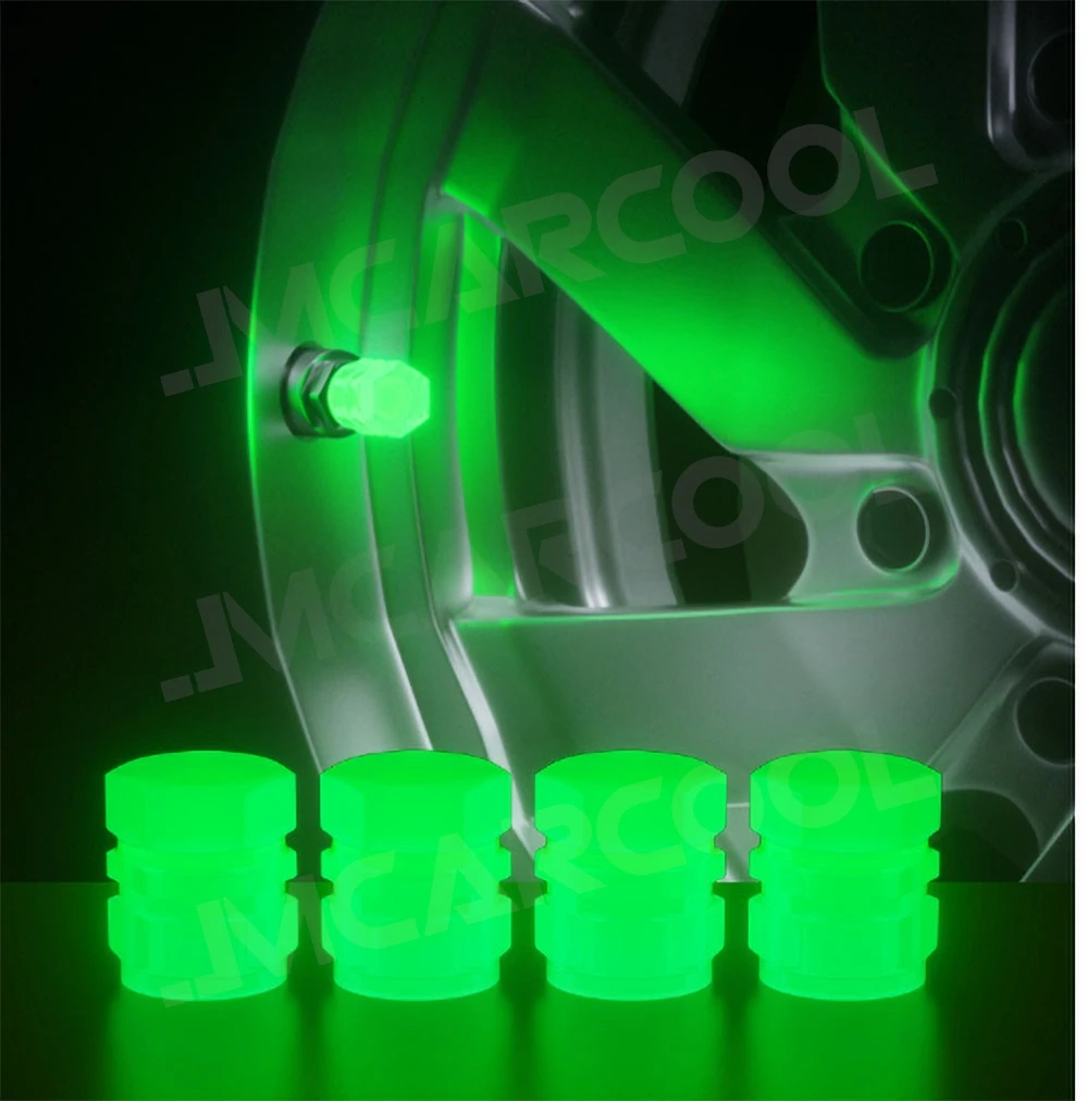 Luminous Tire Valve Caps Car Motorcycle Bike Glowing Valve Cover Tyre Wheel Hub Rim Styling Auto Accessories 4PCS Green Red