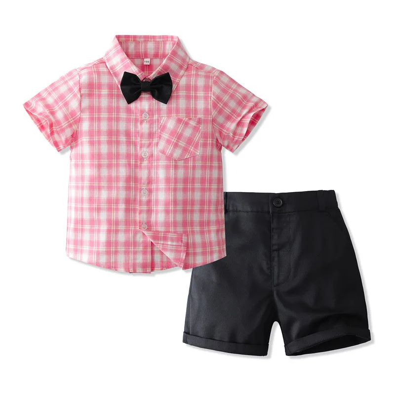 

Baby Boys Clothes Suit Summer Short Sleeve Bow Shirt Tops+ Suspenders Shorts Gentleman 2Pcs Set Boys Children Formal Clothing