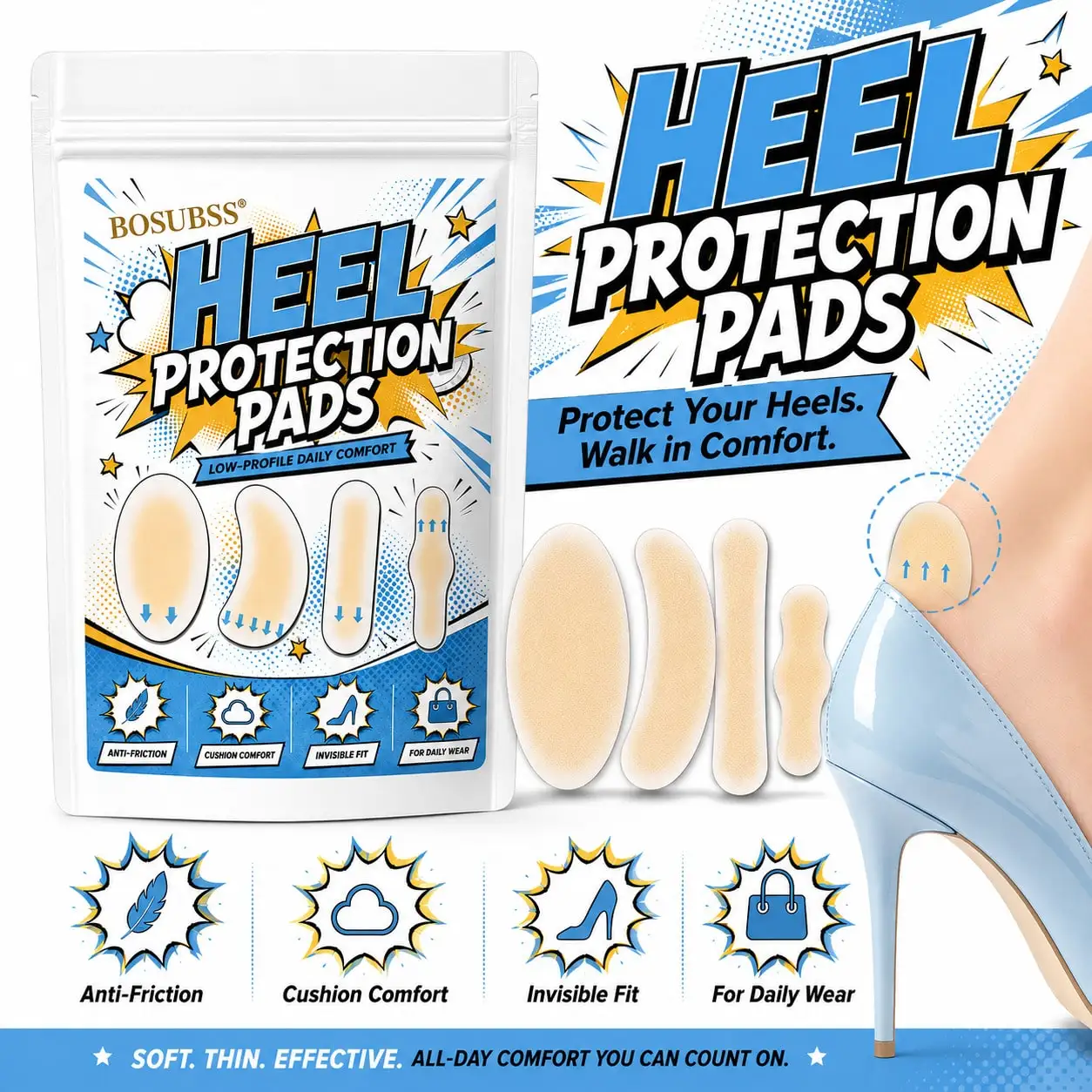 Soft Heel Protection Pads — Stop the Rub, Walk in All-Day Comfort 4/8pcs.
