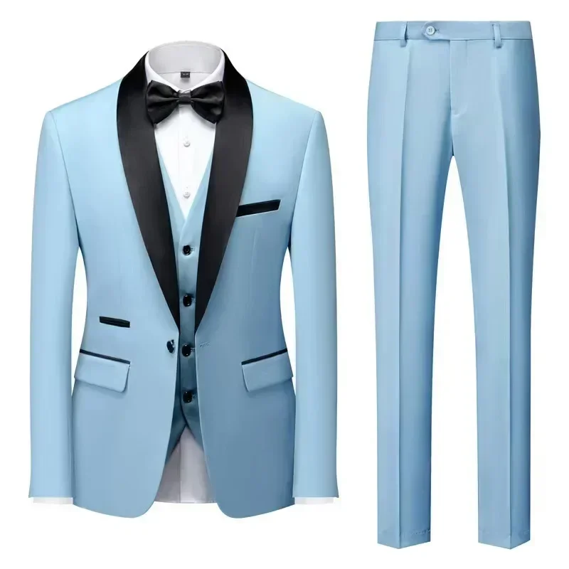 

Elegant Classic Tuxedo Suits for Men 3-Piece Set with Shawl Lapel Blazer Vest Pants for Wedding Business Prom