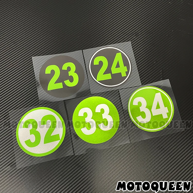 Racing Number 23 24 32 33 34 Motorcycle Helmet Decal Fuel Tank Side Cover Circle Bright Green Stickers For Kawasaki Honda Suzuki