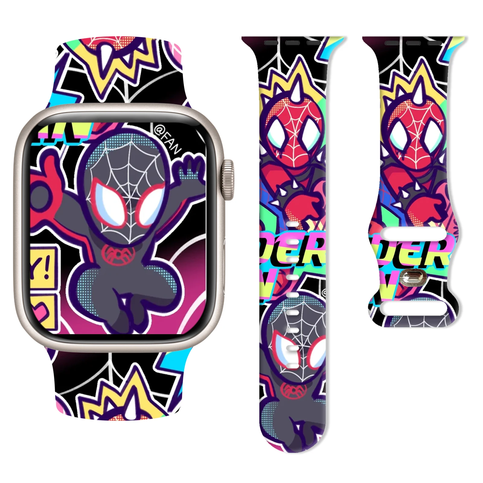 

Ремешок с рисунком Человека-паука Marvel Chibi для Apple Watch 11/10/9/SE, мягкий водонепроницаемый силиконовый сменный ремешок 46 мм/45 мм/44 мм/42 мм