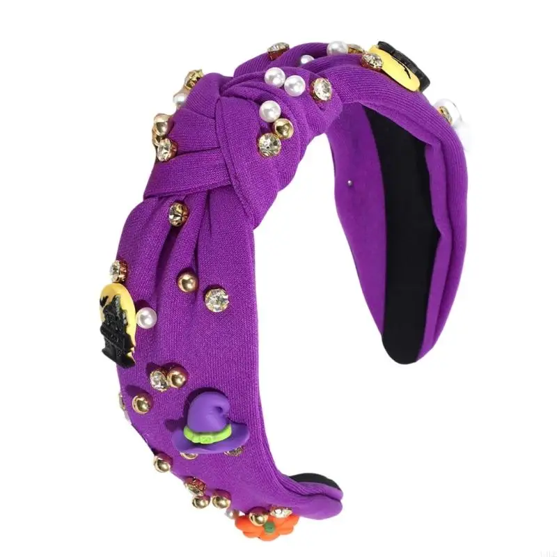 U4LE Friendly Halloween Hapterpied Soft Fabbk Bat Bat Pumpkin Design Ajustável Faixa cabelo adultos Festas fantasia
