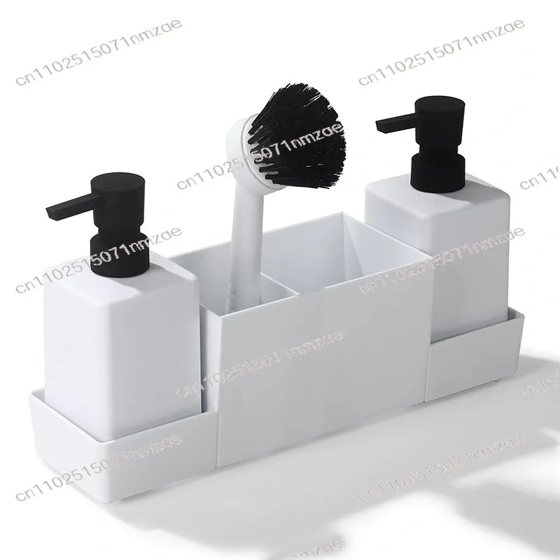 Kitchen Soap Dispenser with Tray Storage All-in-One Sponge Holder & Dish Brush for Hand Washing & Dish Soap Dispensing