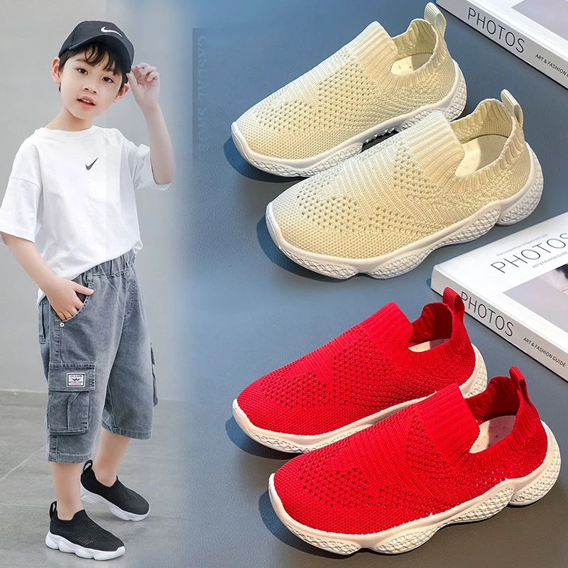 Child Sneakers Solid Color Breathable Spring and Summer Versatile Casual 2023 New Boys and Girls Slip-on Kids Fashion Sock Shoes