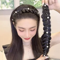 New Pearl Fishbone Briad Wig Hairbands for Women Wide Twist Pearl Sring Teeth Headband Retro Hair Accessories Headwear