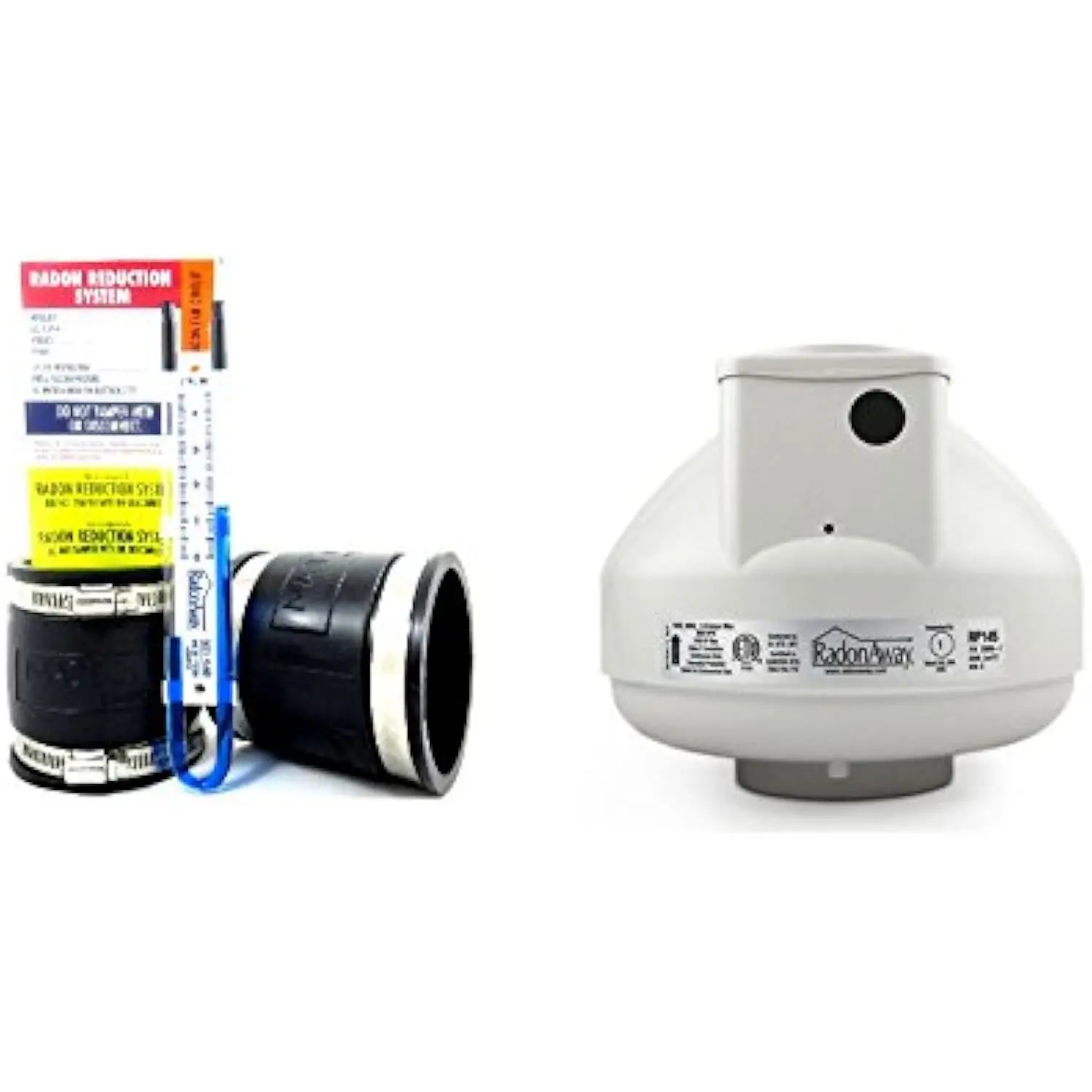 

RadonAway RP140 Fan + Install Kit (Rubber couplings, dynameter and labels) (4x4, Black)