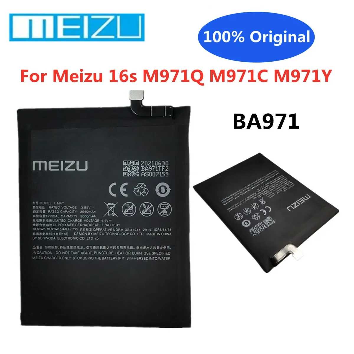 Meizu 100% oryginalna bateria BA971 3600mAh do Meizu 16s M971Q M971C M971Y oryginalna bateria do telefonu komórkowego Bateria