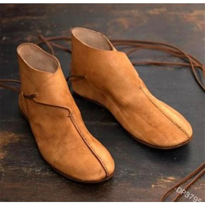 Fashion Men Medieval Knight Prince Flat Single Shoes Chinese Style Retro Casual Leather Ankle Boots Japanese Samurai Short Boot
