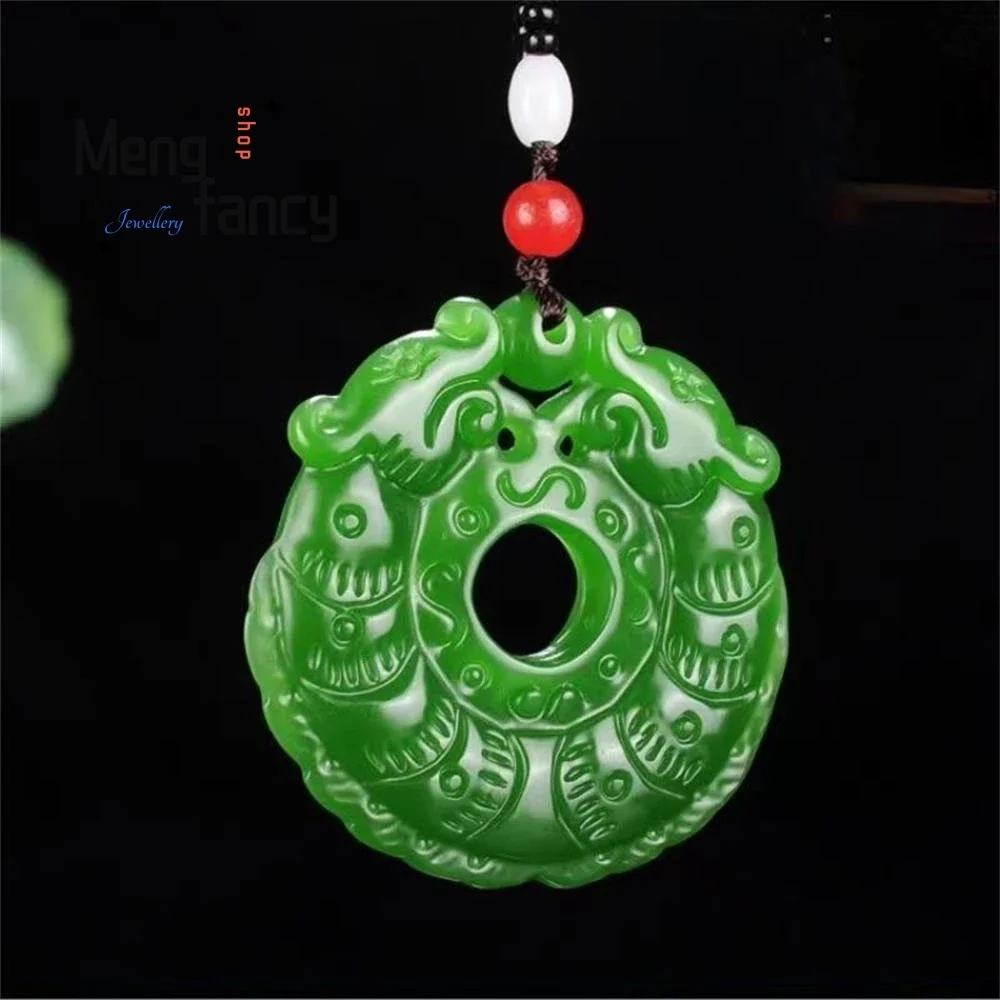 

Natural Hetian Jasper Spinach Green Double Dragon Pendant Openwork Double Beast Jade Exquisite Elegant High-grade Luxury Jewelry