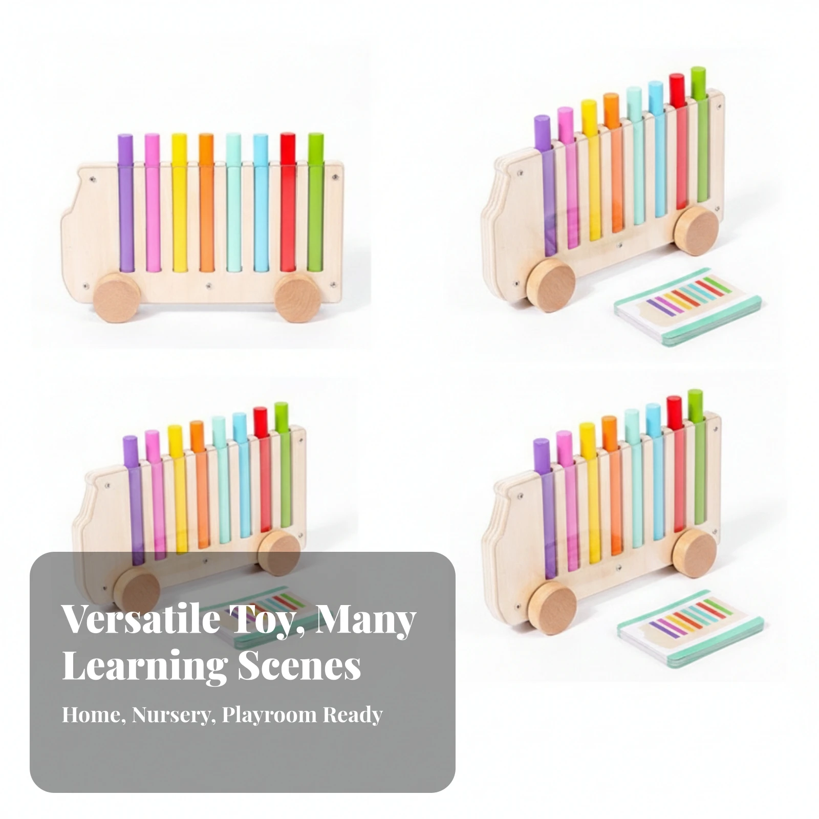 Wooden Bus Toy with Pattern Cards Developmental Color Matching Toy Color Sorting Puzzle Fine Motor Skills Educational
