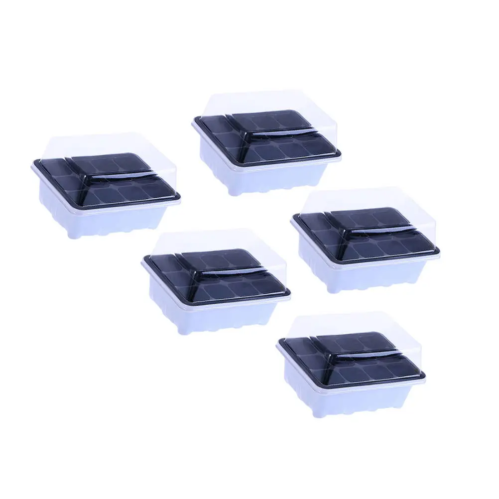 

5Sets Seedling Box 12 Holes Thick Plastic Transparent Lid Sprout Tray Garden Starting for Plant Germination