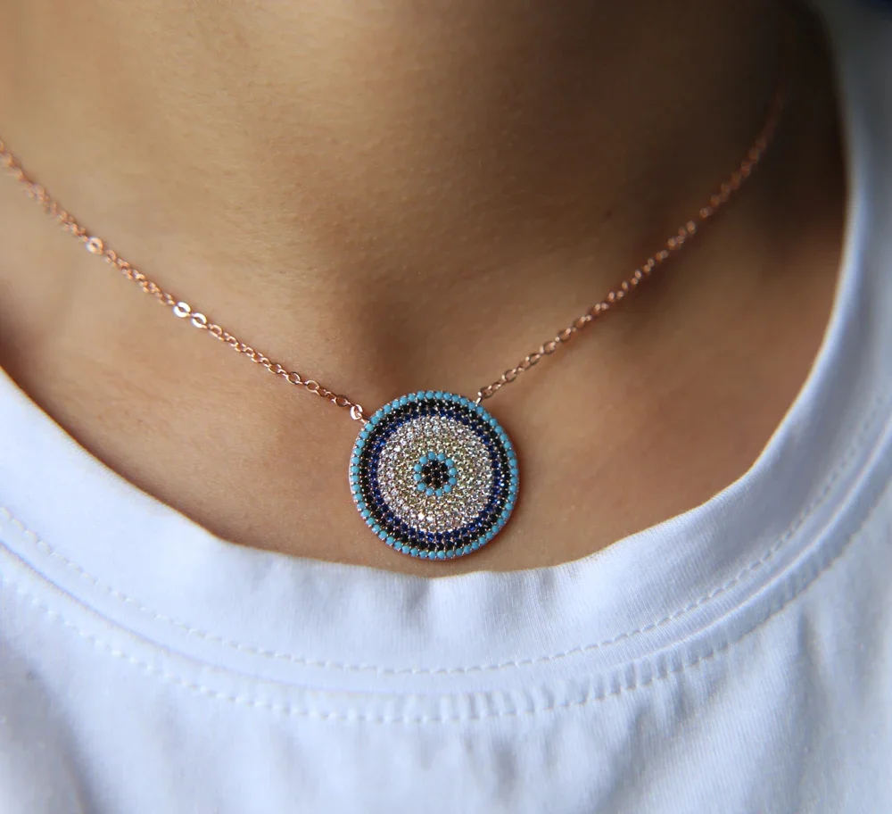 Round Double cz Layered rose gold color Double Strand Necklace,mix stone color Disc , Boho Necklace, Beach Jewelry