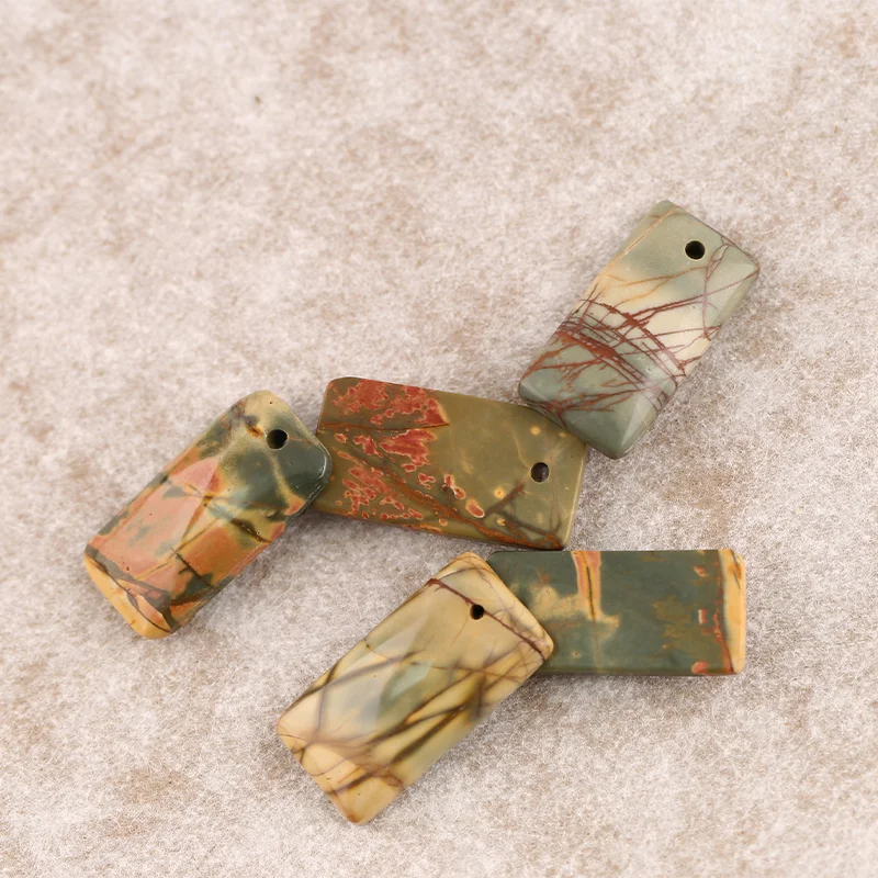 B&F 5PCS Pendant for Necklace Multi-Color Picasso Jasper—Natural Stone Handmade Jewelry Charm Gift Accessories 29x14x4mm 14g