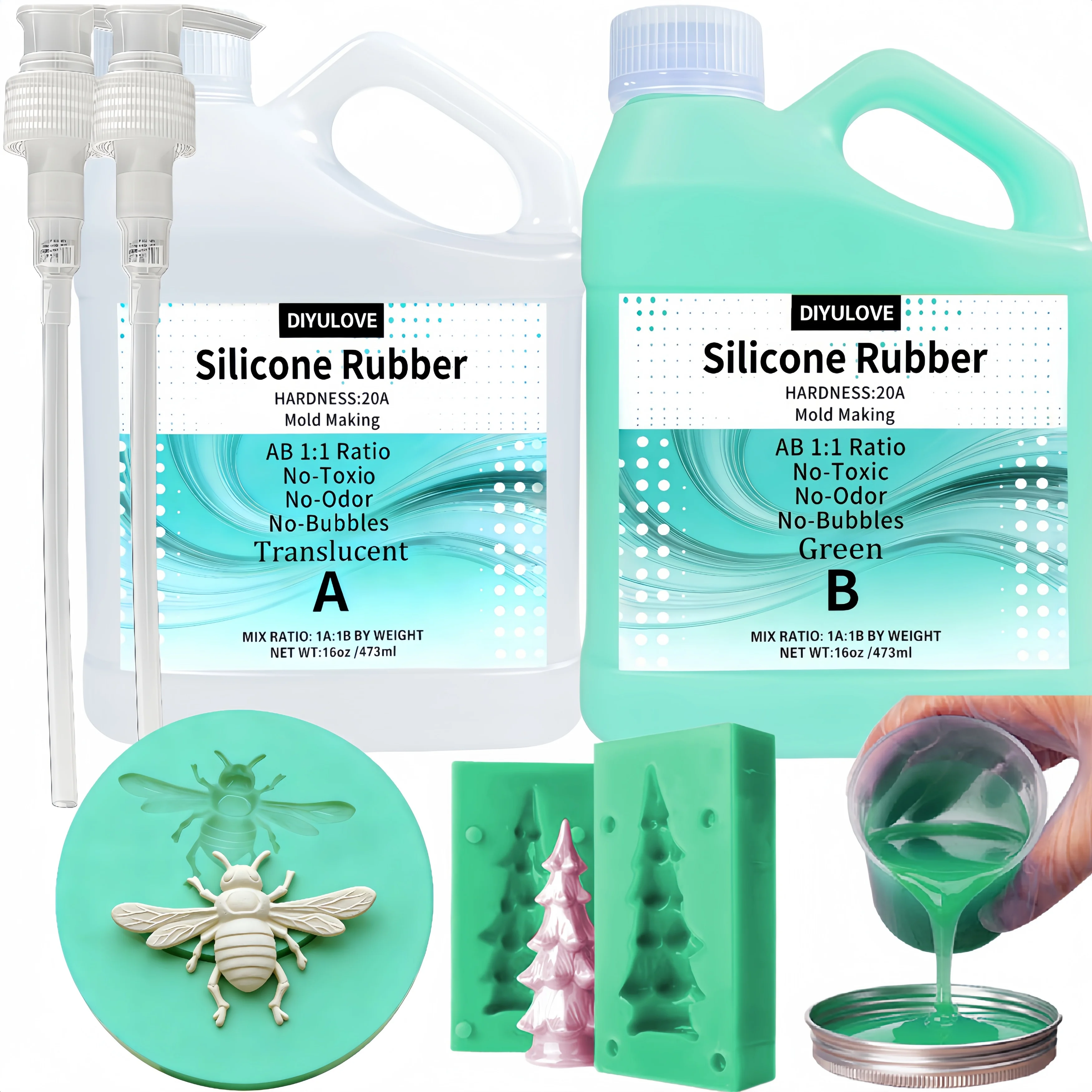 Super Elastic 15A Liquid Silicone Rubber Mold Kit, Non-Toxic, Odorless, 1:1 Mix Ratio for DIY Candle & 3D Resin Casting Molds