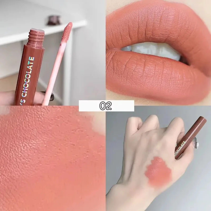 5 Stuks Chocolade Matte Lipgloss Set Natuurlijke Fluwelen Lip Glazuur Aanhoudende Geen Vervagende Rijke Crème Lipsticks Melk Koffie Vloeibare Lip Tint