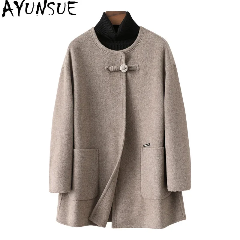 

AYUNSUE 90% Wool Coat Woman High Qualit Midi Coats for Womens 2024 Autumn Winter New in Outerwears Women Clothing Пальто Женское