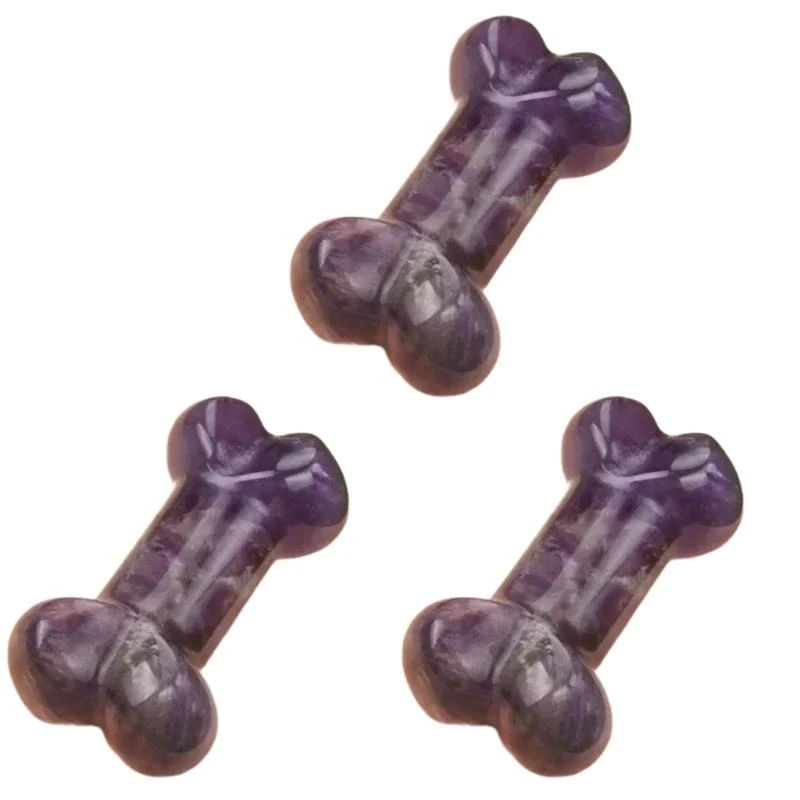

652F Pack of 3 Natural Crystals Stone Dog Bone Statues Handcraft Miniature Healing Ornaments for Collectors Daily Use