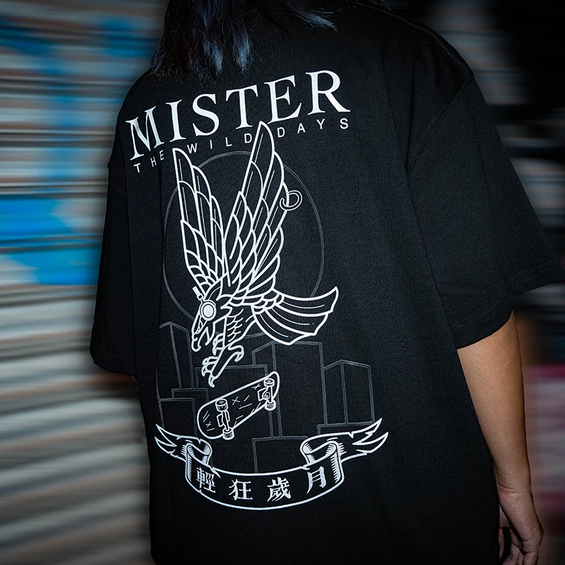 HOPE2025 Summer New MISTER Washed and Old Pure Cotton Flying Bird City Soaring Men's and Women's Same Short-sleeved T-shirt