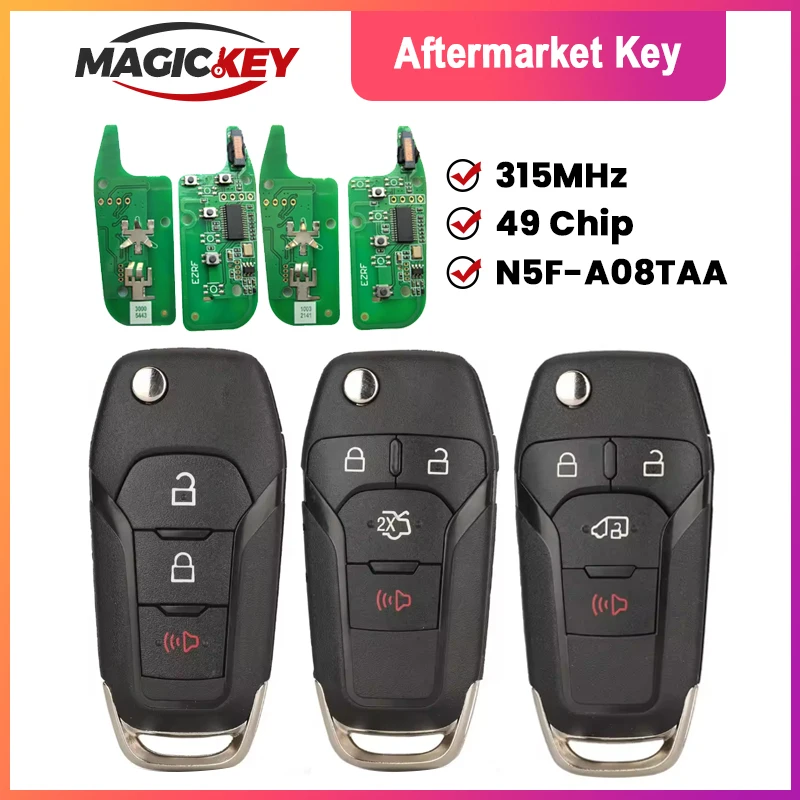 

MAGICKEY 315MHZ N5F-A08TAA /902MHz N5F-A08TDA ID49 Chip Flip Car Remote Key For Ford Escort Transit Explorer Fusion 2013-2021
