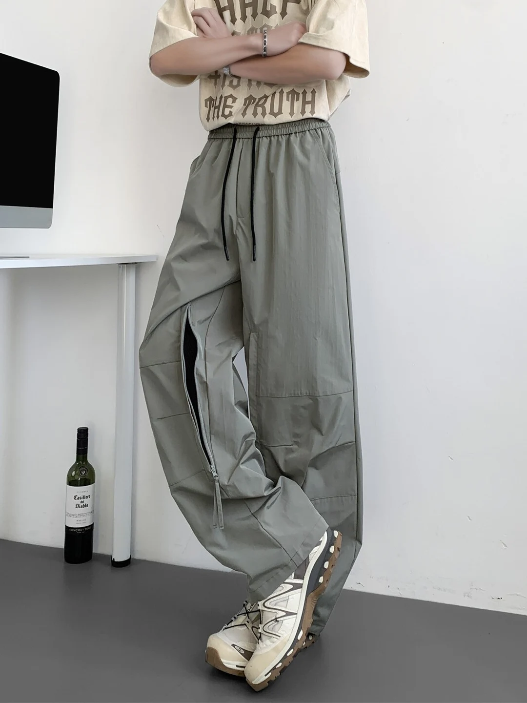 

Lightweight Qui Dry Casual Pants Men Summer plus Size Loose Straight Leg Workwear Trousers Side Zipper Comfortable Fit