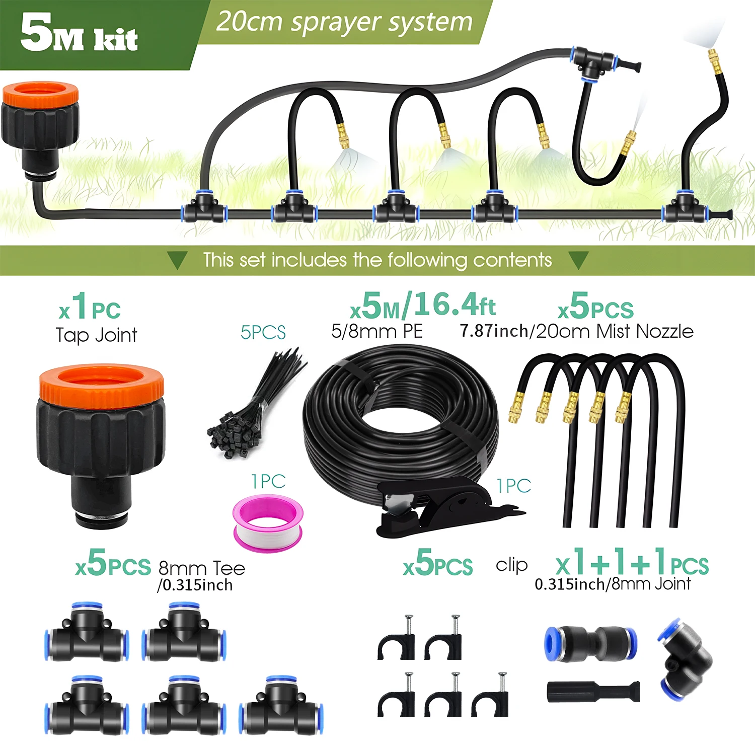 Patio Misting Cooling System for Garden Plant, Fogging Watering Irrigation, DIY, Free Bending, Universal Sprayer Kit, 5M-30M image 3