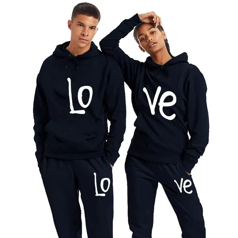 

love Couple Spring Long-sleeved hoodies men s and women s printed hooded sweatshirts and sweatpants couple pullover sets