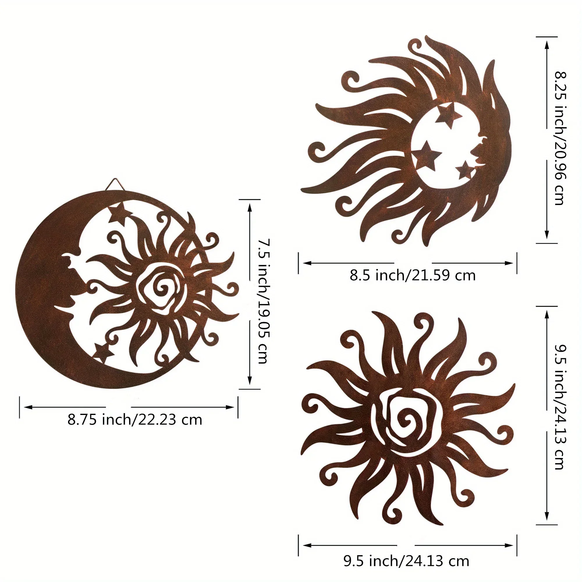 

Hello Young Set/3pcs Sun Silhouette Wall Hanging decoration Wrought Iron Sun Wall Sculpture Wall Art Hanging Living Room Bedroom