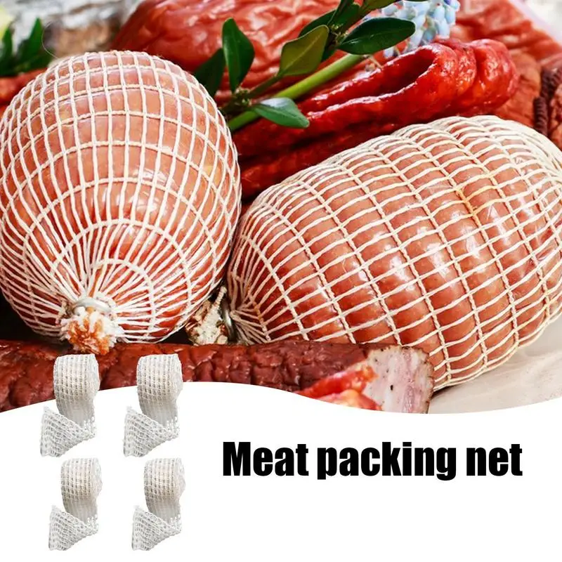 Meat Net 4 Rolls Food Grade Elastic Meat Packaging Net Beef Netting Roll Smoked Meat Poultry Ham Netting 1m2m Meat Butcher Twine