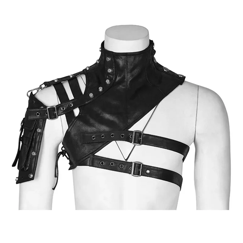 Steampunk Medieval Leather Armor One Shoulder Renaissance Vest with Pockets for Men Women Halloween Cosplay Tops Punk Jacket