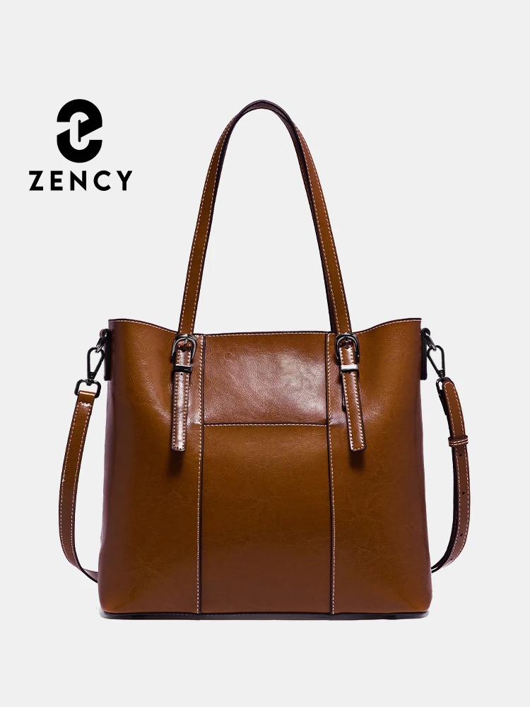 

Zency New Women's Genuine Leather Tote Lady Luxury Designer Cowhide Shoulder Bag Large Capacity OL Handbag Shopper Travel Bag