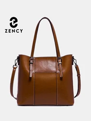 Zency New Women's Genuine Leather Tote Lady Luxury Designer Cowhide Shoulder Bag Large Capacity OL Handbag Shopper Travel Bag