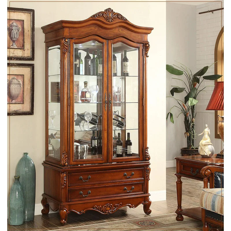 

European double-door wine cabinet solid wood American living room glass door TV side cabinet dining room dining side cabinet