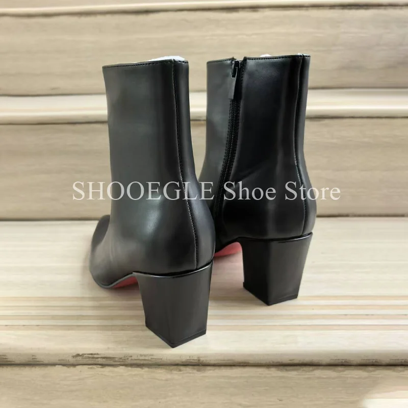 Pointy Classic High-heeled Men\'s Boots Black Winter Boots Retro Style Ankle Boots Zipper Casual Boots High-top Shoes For Men