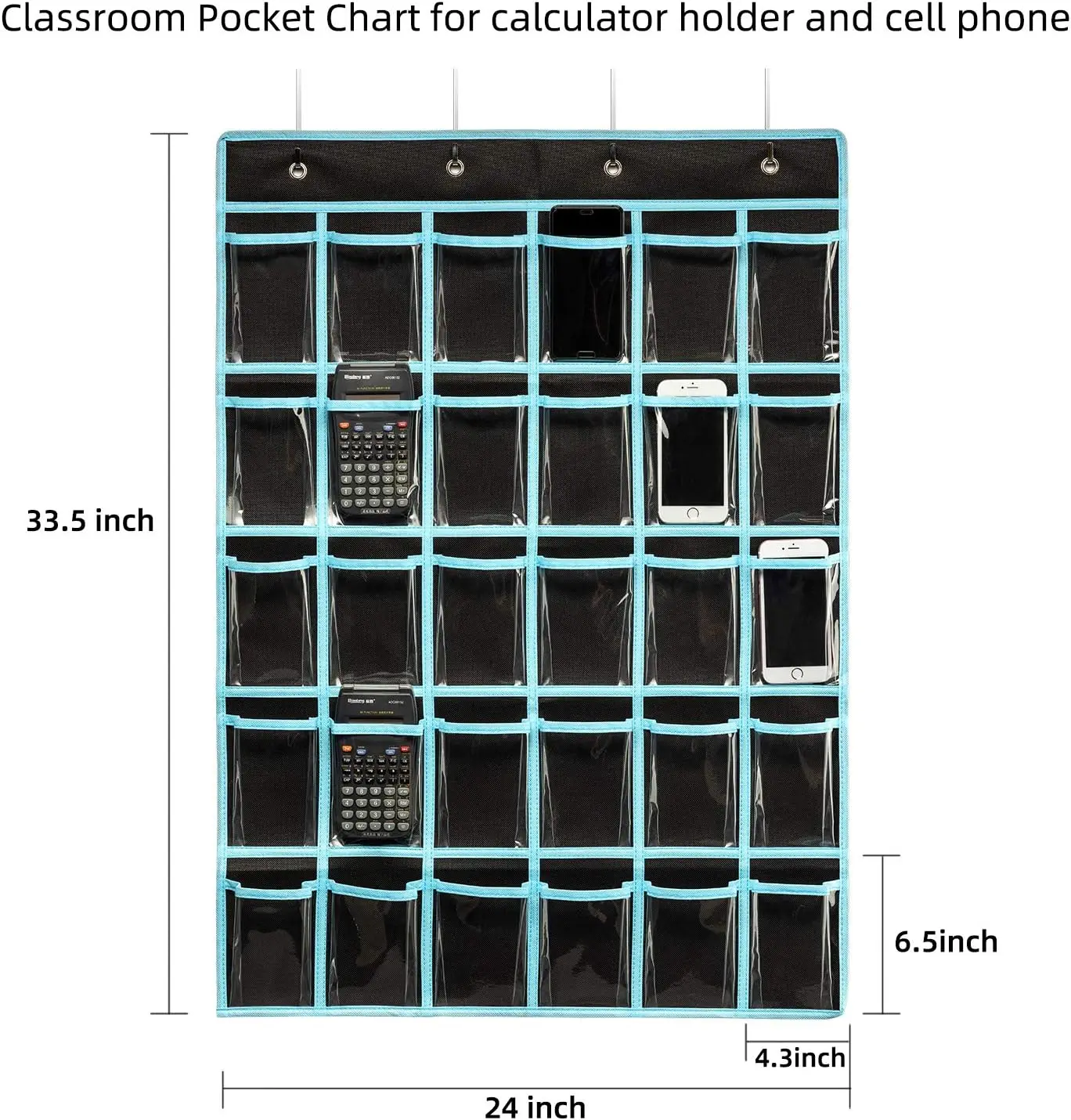 30 Pocket Hanging Cell Phone Organizer Storage Classroom Pocket Chart for Cellphone Calculator Holder