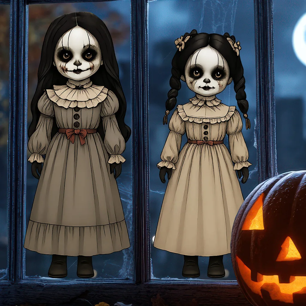Terrifying Ghost Doll Wall Sticker Halloween Home Decor Removable PVC Wall Decoration For Bedroom Prank Party Stickers Decals