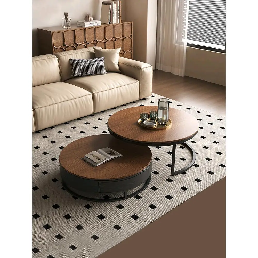 

Solid wood coffee table medium and ancient style small apartment living room household high and low combination telescopic Itali