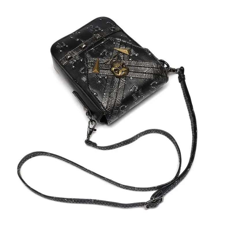 Johnature Punk Retro Women Small Bag 2024 New Versatile Moto & Biker Fashion Rivet Black Shoulder & Crossbody Bags