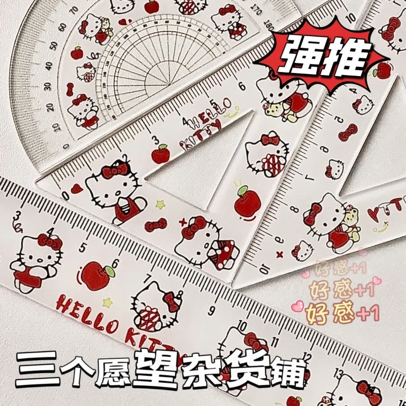 

Hello Kitty Anime Kawaii Sanrio Ins Children Ruler Set Cute Cartoon School Supplies Student Stationery Set Triangle Kids Gifts