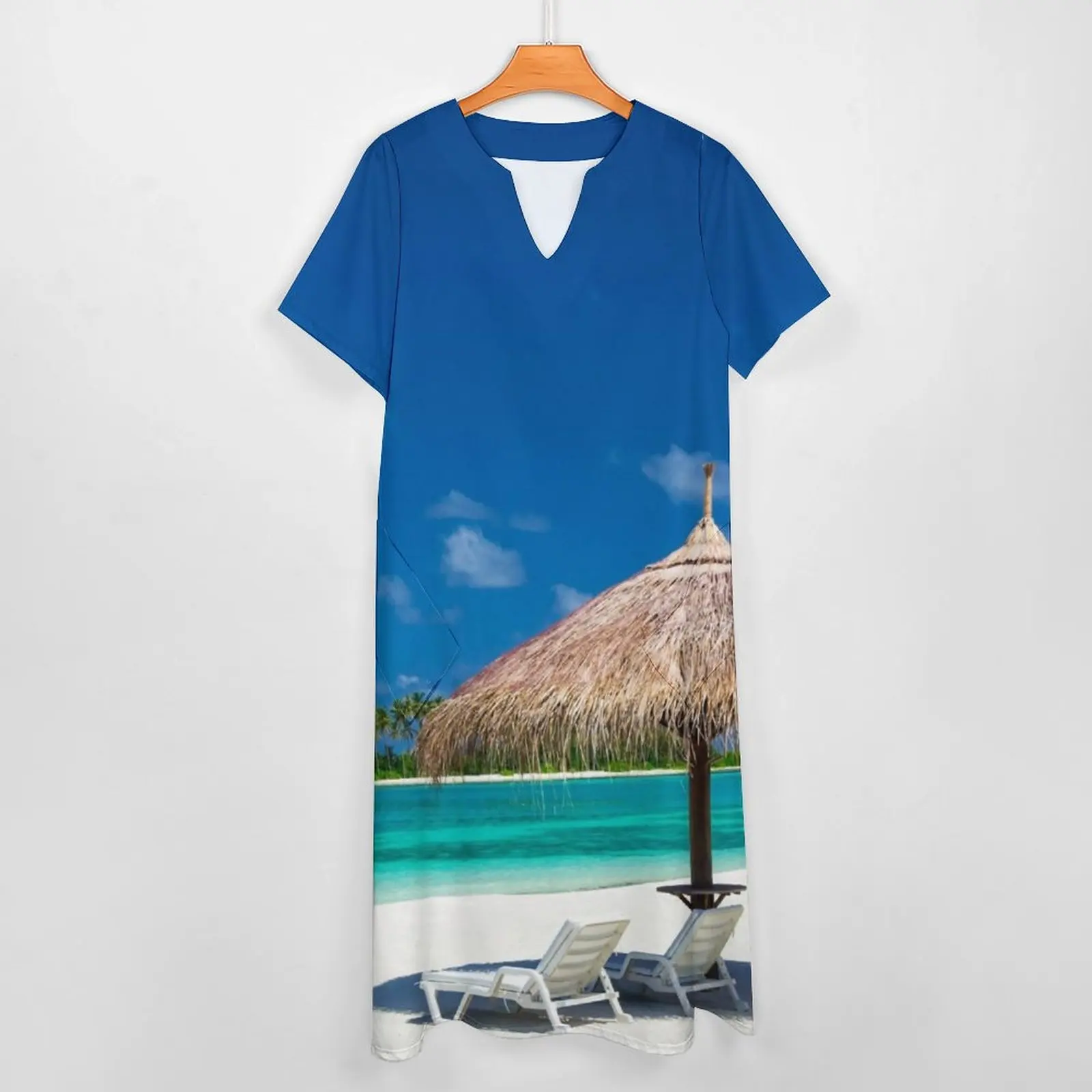 Robe longue de plage Maldives pour femmes, imprimé paysage de mer, esthétique Boho, robes de plage pour femmes, motif Vintage, Maxi, grande taille 4XL, été