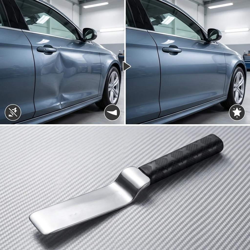 Stainless Steel Knock Pad Dent Repair Tool with Non-Slip Rubber Grip Universal for Car Bodywork Dent Removal on Various Vehicles