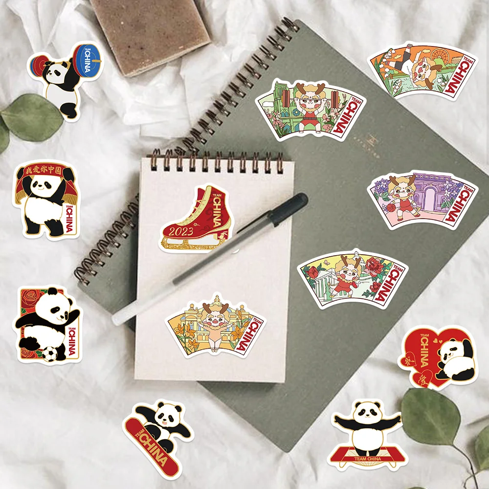 54pcs Sports Badge Panda Animal Stickers Personality Graffiti Helmet Sticker Skateboard Guitar Mobile Phone Car Desk Decoration