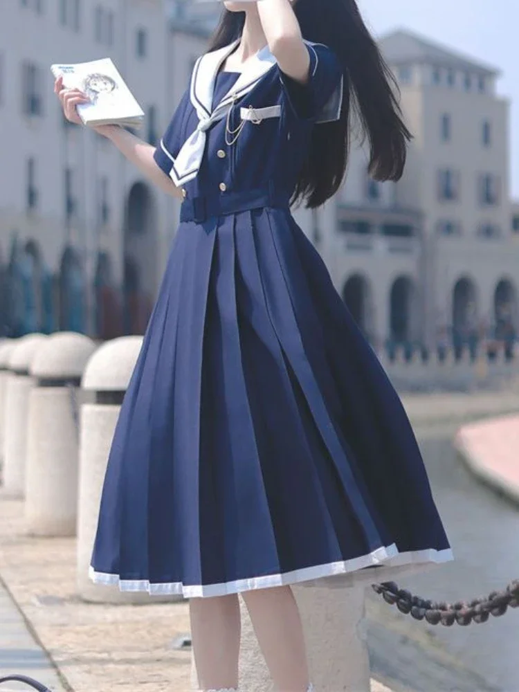 2024 New Japanese Academic Style Sweet Women's Dress Sailor Collar Kawaii Vestidos Female Lolita Dresses Summer Cute Women's JK