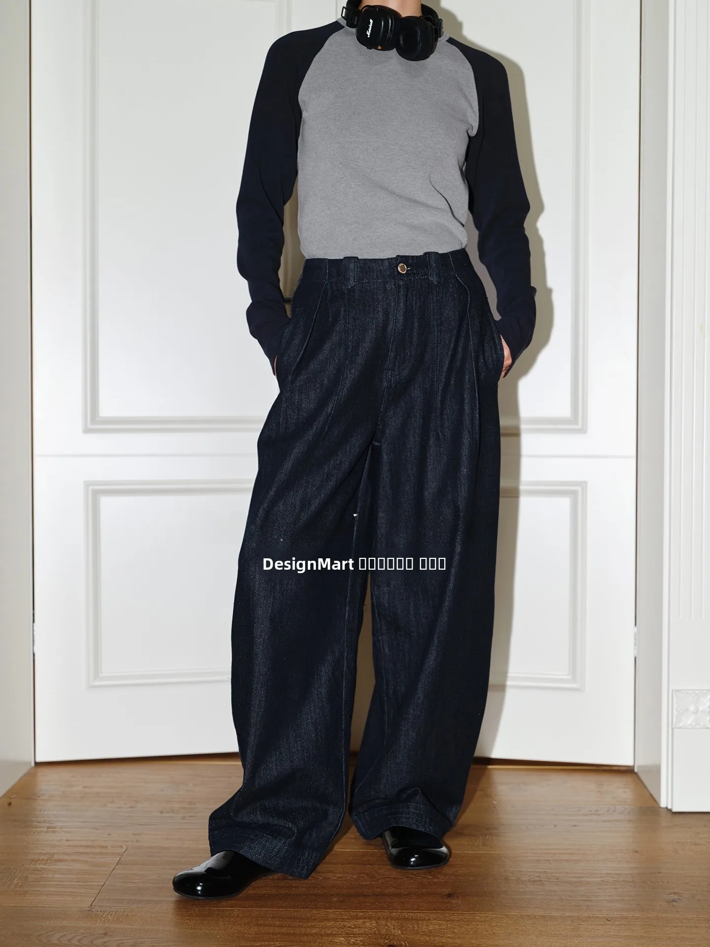 

Retro High Waist Wide Leg Denim Jeans Cotton Vintage Waed Pleated Design Comfortable Soft Bla Winter Straight Cut Pants