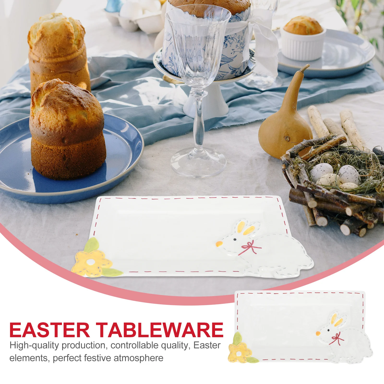 

1Pcs Easter Tableware Ceramic Rabbit Plate Lovely Appearance Fine Texture for Home Restaurant Party Gift Easter Plate